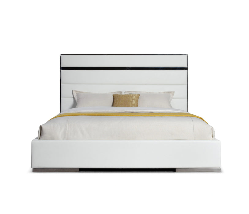 Cartier - Modern White Vegan Leather + Stainless Steel Bedroom Set