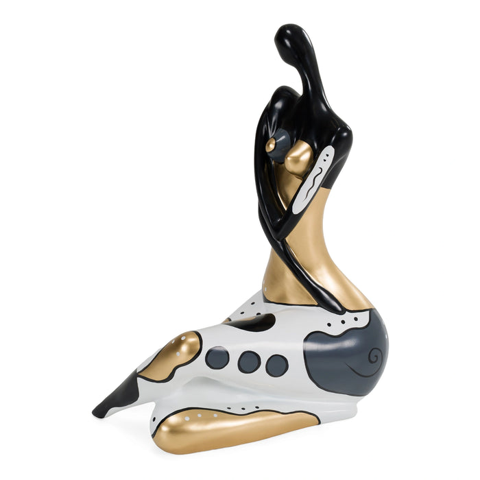Woman Crossed Legs - Black + White + Gold Sculpture