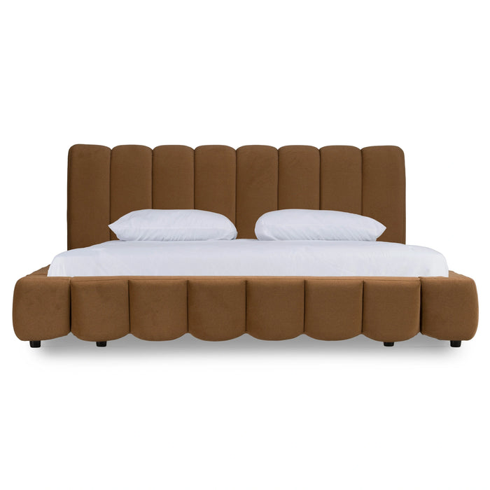 Harris + Roma - Modern Brown Fabric + Faux Travertine 4-Piece Bedroom Set