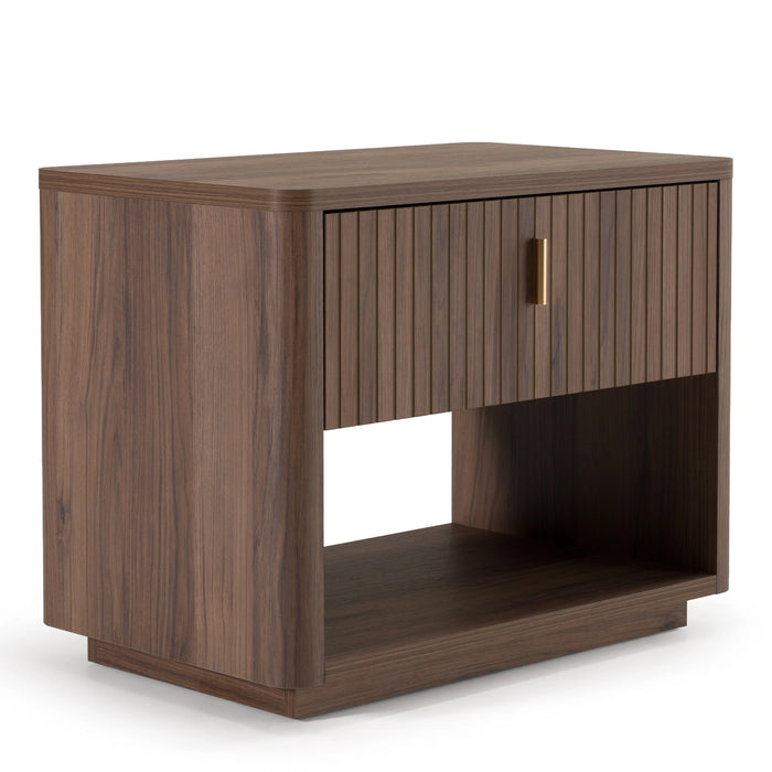 Emilio + Roma - Modern Beige Fabric + Walnut 4-Piece Bedroom Set
