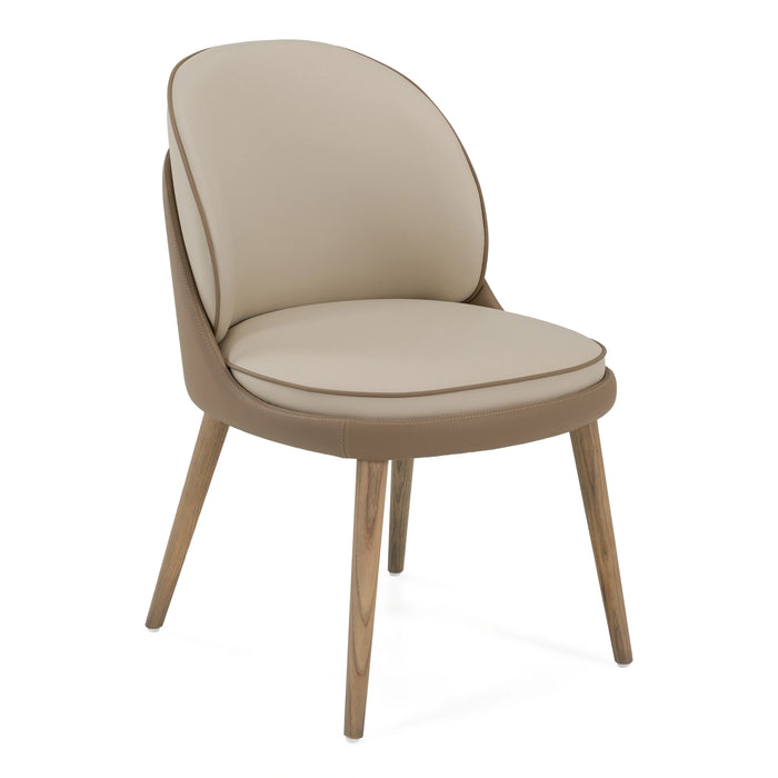Pangea - Mid-Century Modern Cream & Taupe Vegan Leather + Buckwheat Ash Dining Chair (Set of 2)