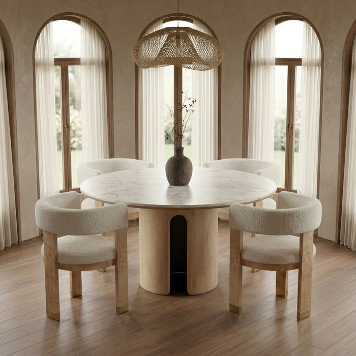 Zorhan - Modern White Marble + Mango Round Dining Table