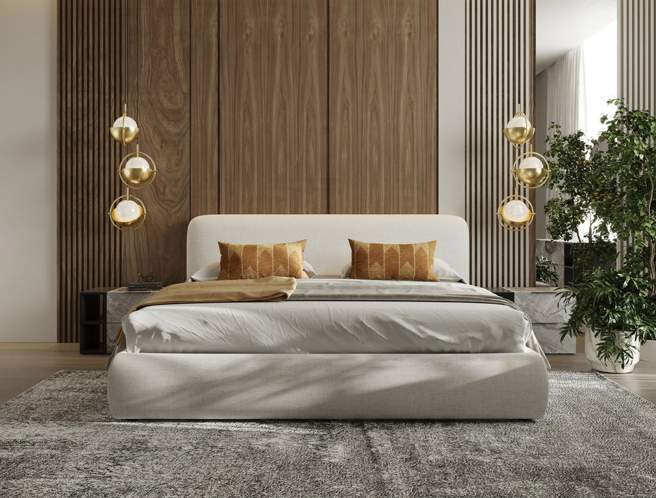 Liam - Modern Ivory Fabric Upholstered Bed