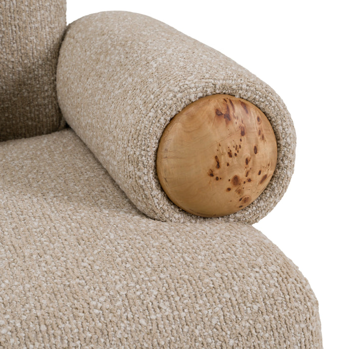 Odette - Modern Beige Fabric + White Burl Loveseat Sofa