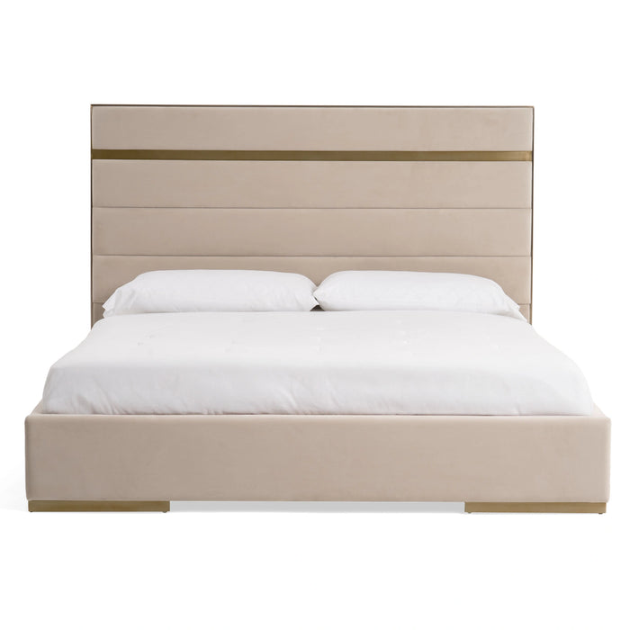 Cartier - Modern Beige Velvet & Brushed Brass Bed