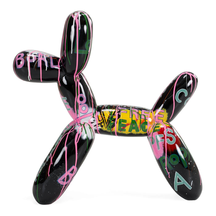 Graffiti Balloon Dog - Black + Multi-Color Sculpture