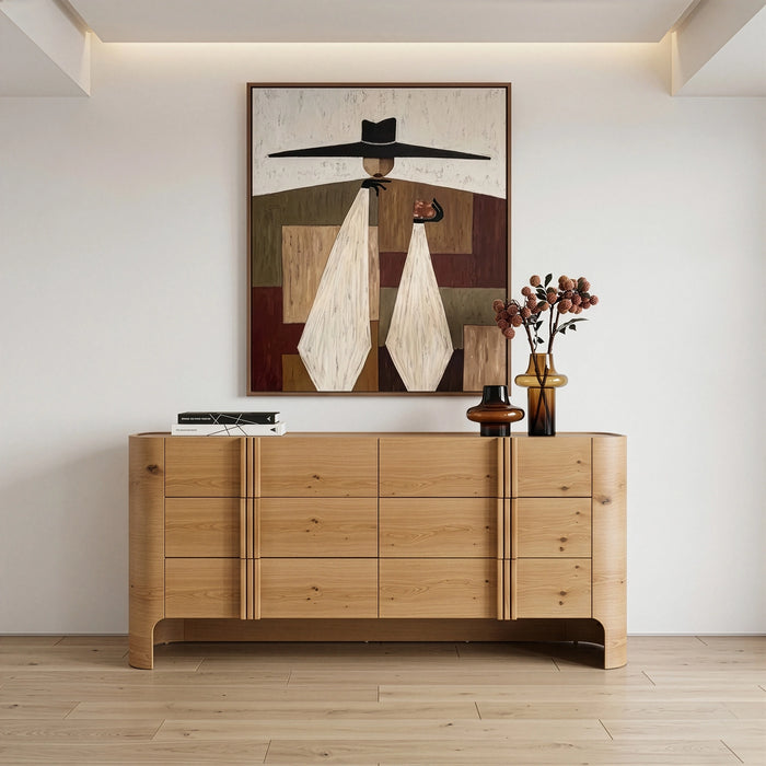 Newhart - Modern Beige Fabric + Natural Oak 4-Piece Bedroom Set