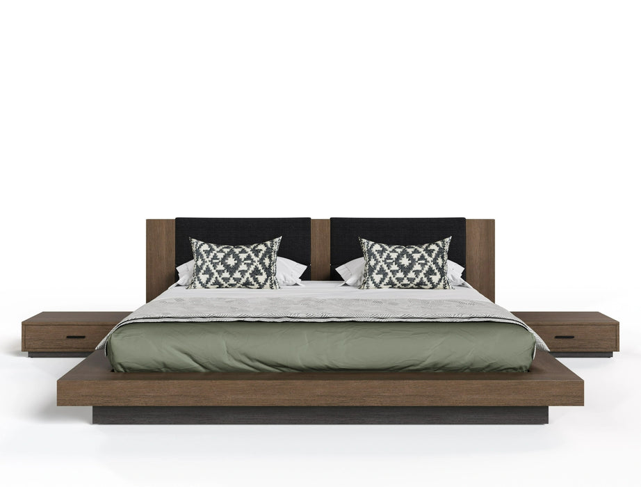 Fantasia - Dark Walnut/Dark Grey Bed and Two Nightstands