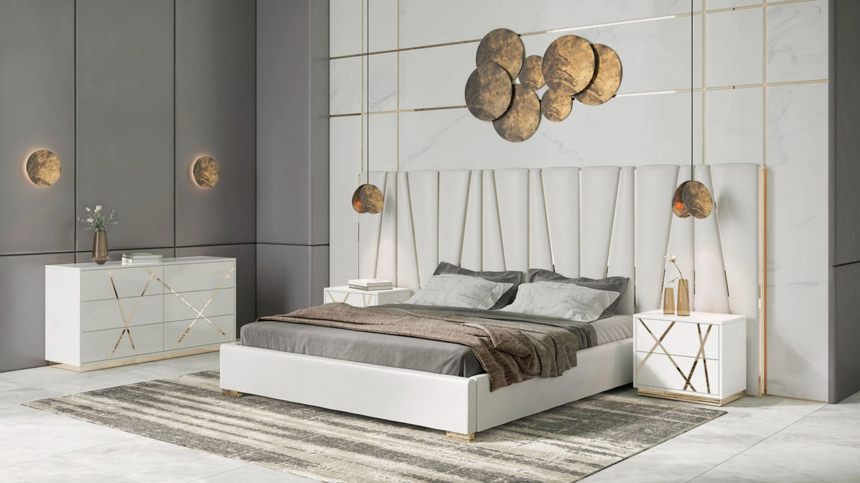 Nixa - Modern White + Gold 4-Piece Bedroom Set