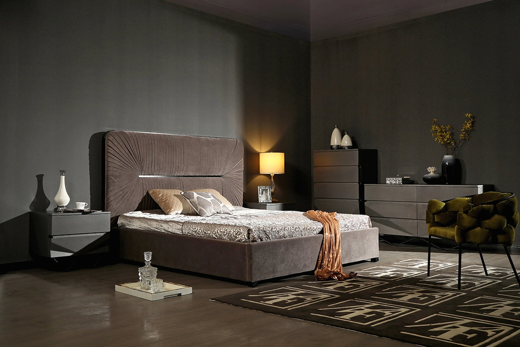 Duke Modern Grey Velvet & Black Gun Chrome Bed
