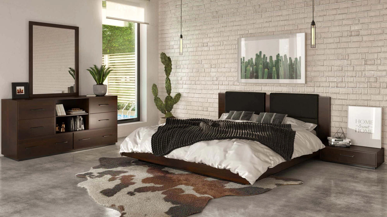 Fantasia - Dark Walnut/Dark Grey Bed and Two Nightstands