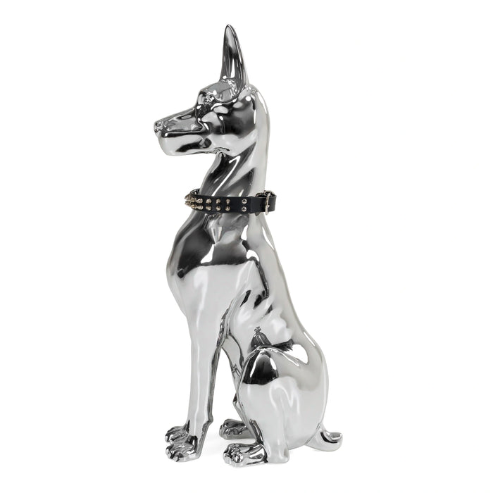 Doberman Dog - Silver Fiberglass Sculpture