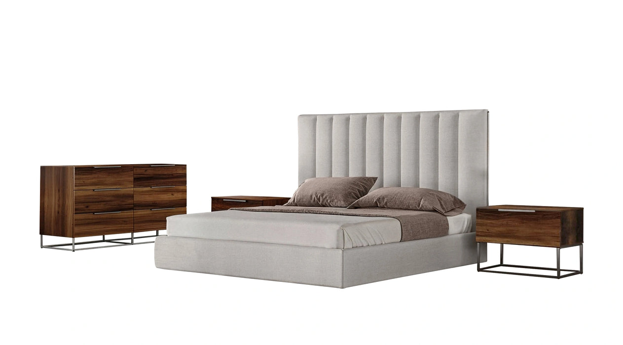 Valhalla + Lorenzo - Modern White Fabric + Light Oak 4-Piece Bedroom Set